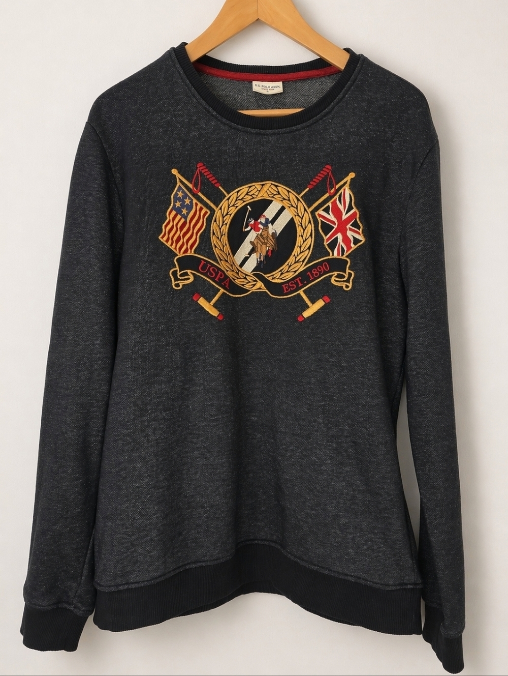 U.S. Polo Assn Crew Neck Embroidered Crest Sweatshirt Navy Nlue Size L
